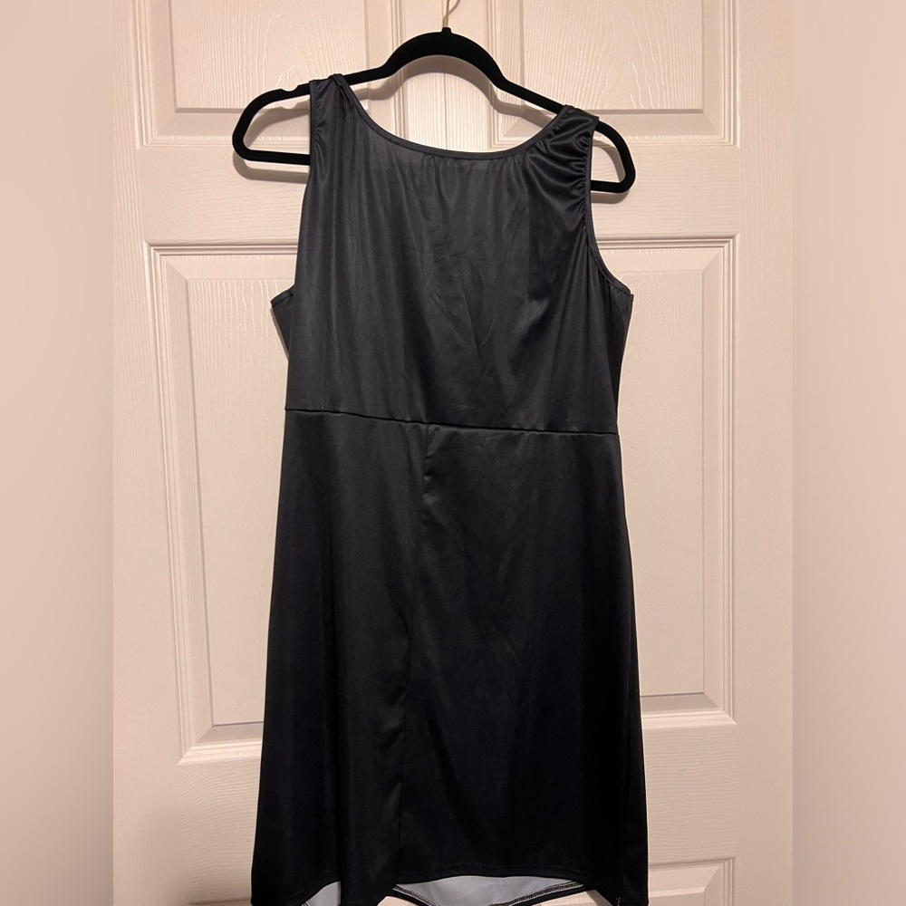 Stretchy shiny black dress